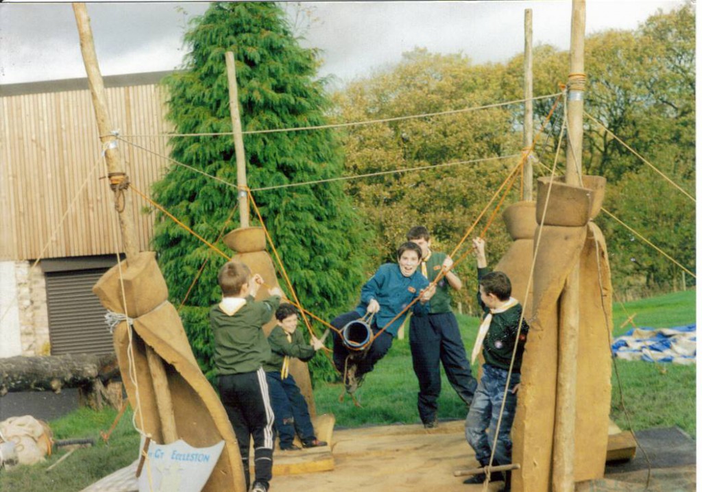 pioneering scouts Scouts having fun on a Bucking Bronco built with pioneering poles